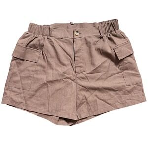 Cafe 7 Womens Brown Casual Cargo Shorts High Waist Elastic Waistband Size L‎